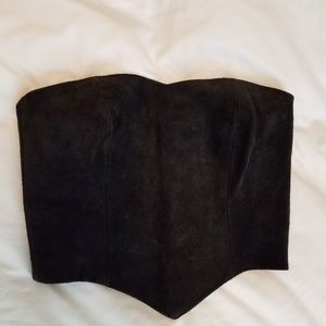 Vintage REAL Suede Leather Button Back Top